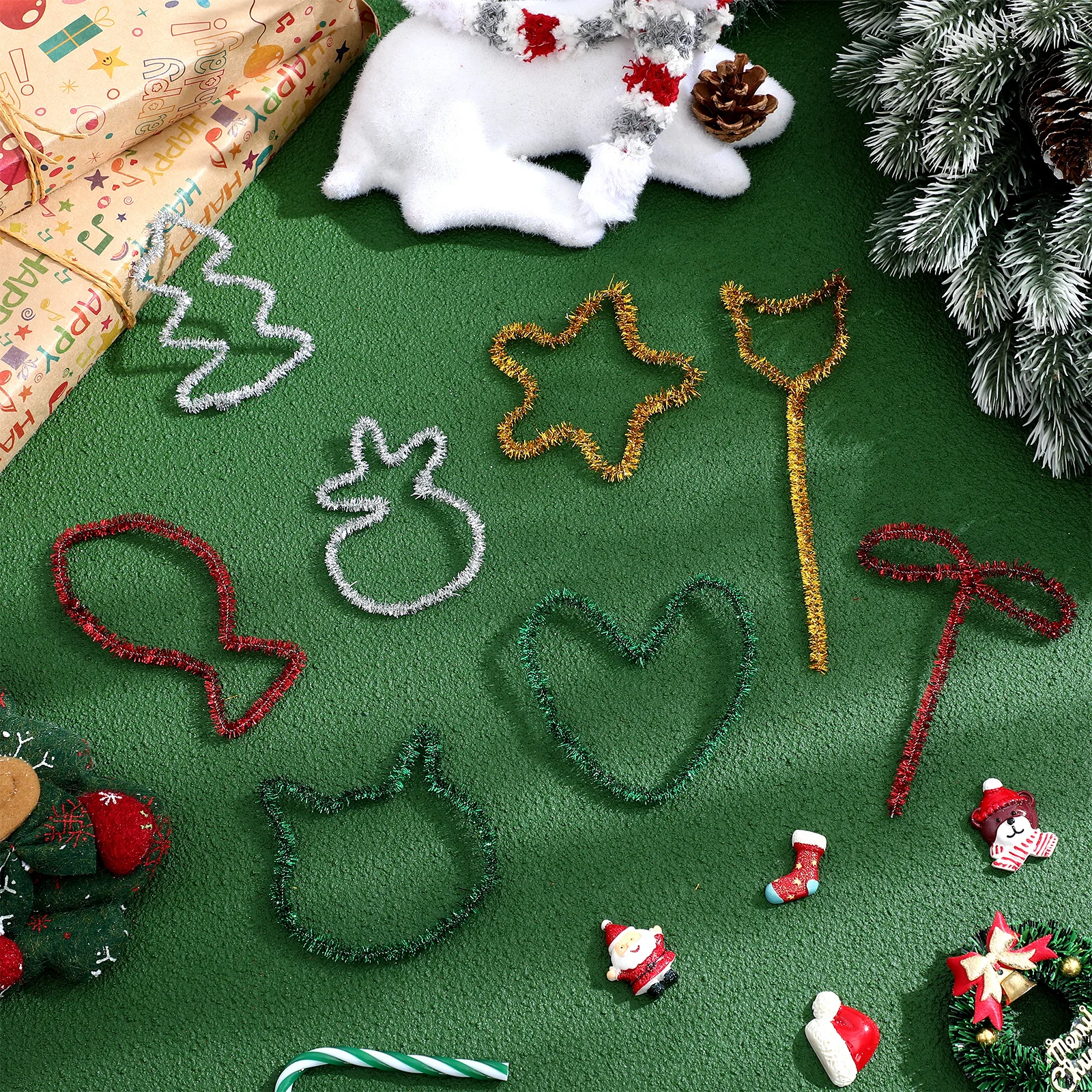 

400pcs Christmas Craft Supplies Glitter Chenille Stems Diy Making Accessory For Kids Adults Handmade Decorations Crafters Wire