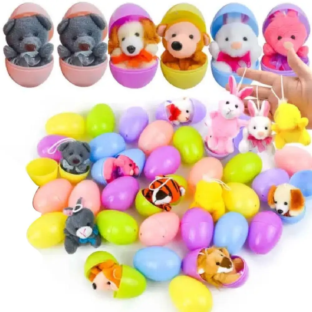 12 Pack Prefilled Easter Eggs with Mini Stuffed Animal Plush Toys Easter Basket Stuffers for Easter Egg Hunt Easter Party Favors