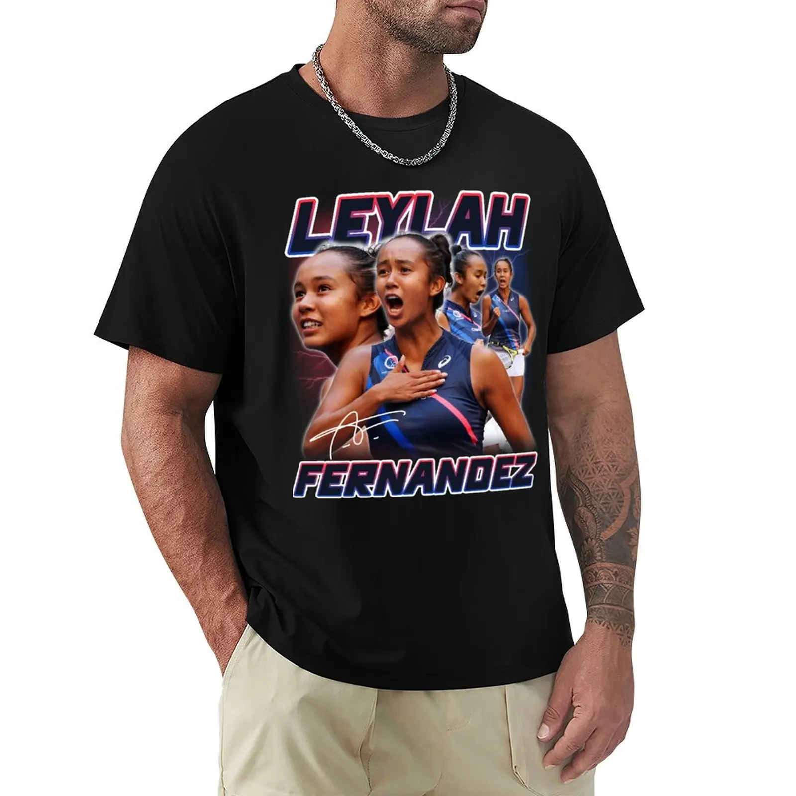 

Leylah Fernandez Tennis Signature Vintage Retro 80s 90s Bootleg Rap Style T-Shirt sublime Short sleeve tee mens graphic t-shirts