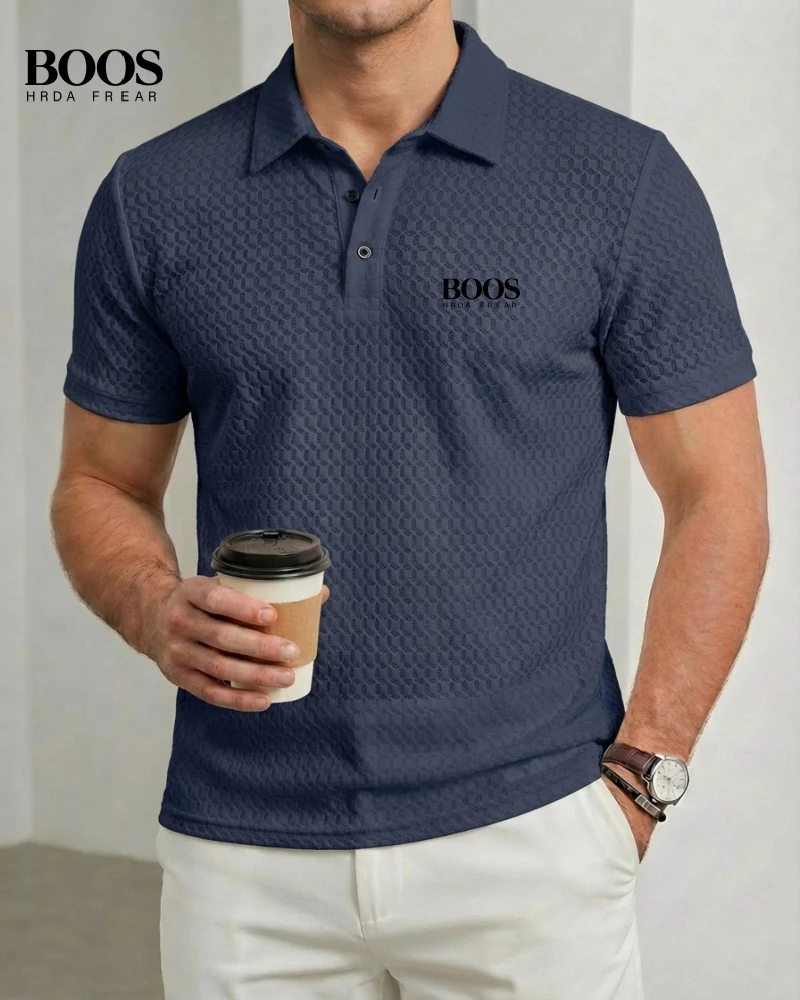 Men's summer high-quality jacquard short sleeved polo shirt embroidered logo casual, comfortable