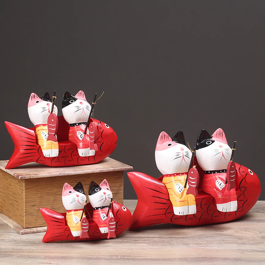 

1Set Exquisite Wooden Cartoon Couple Fishing Decorations Home Office Table Bookshelf Dining Table Gift for Girlfriend