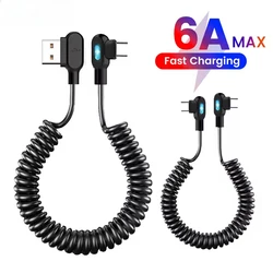 6A Elbow Spring Data Cable Retractable USB C To Type C Fast Charging Cable for Samsung Huawei Xiaomi Phone Charger Wire Cord
