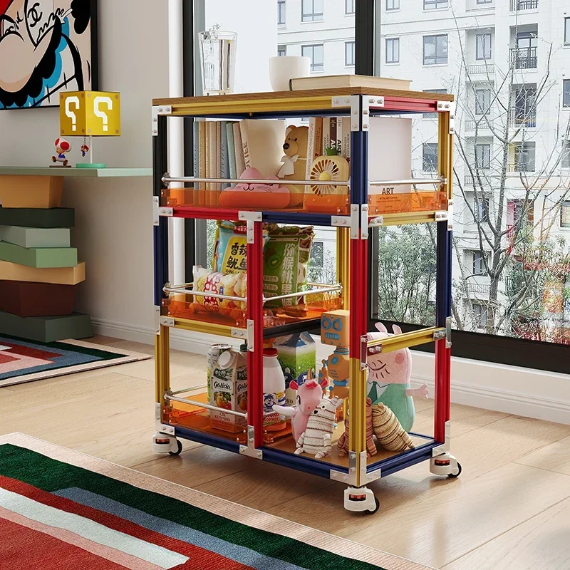 

Aluminum profile dopamine ocean plate movable trolley multi-functional side storage rack contrasting color creative locker