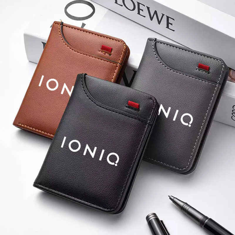 Leather Ultra-thin Mini PU Carbon Fiber Credit Card Holder Men Wallets Men For Hyundai Ioniq 5 6 Kona Ioniq6 Ioniq5 I30 I20 I10 view 3