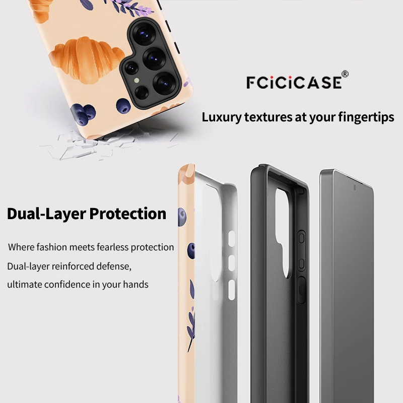 Fcicicase S25 Ultra Bread Pattern Phone Case For Samsung A56 A36 A26 A16 S24+ S23 Plus S20 FE Double-layer Acrylic PC Cover
