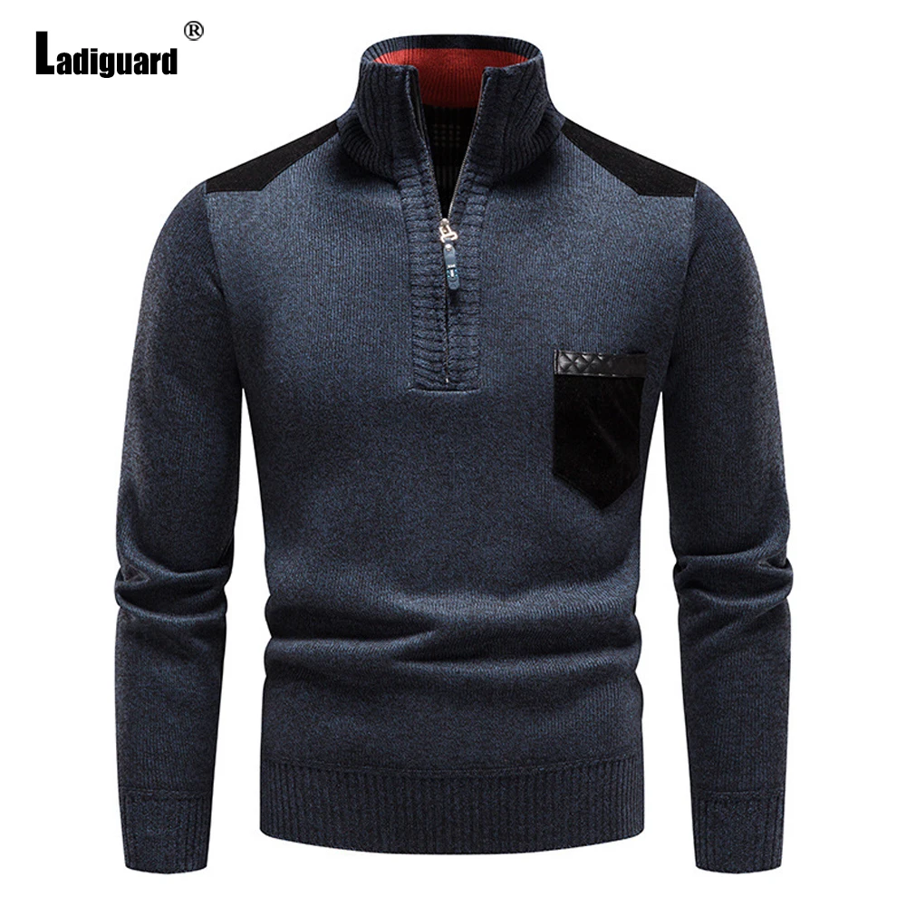

Men's Knitting Sweaters Winter Warm Pullovers Mens Vintage Basic Top Jumpers 2024 European Style Fashion Zipper Pocket Sweater