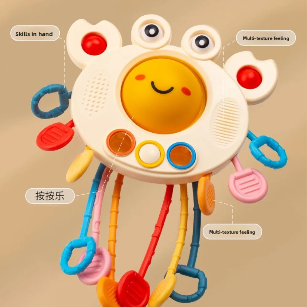 Brinquedo de educação infantil para bebês, caranguejo pequeno fofo para puxar, exercícios divertidos e desenvolvimento de habilidades motoras finas feito de plástico durável