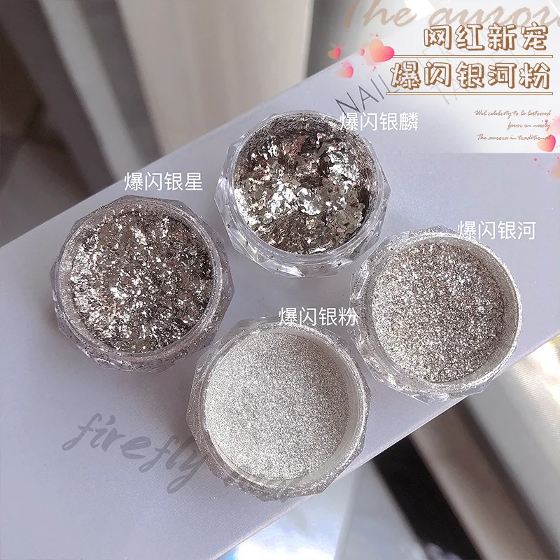 1 Jar Sparkle Silver Diamond Glitter Galaxy Nail Shiny Magic Mirror Powder Chrome Pigment UV Gel Polish Manicure Decoration