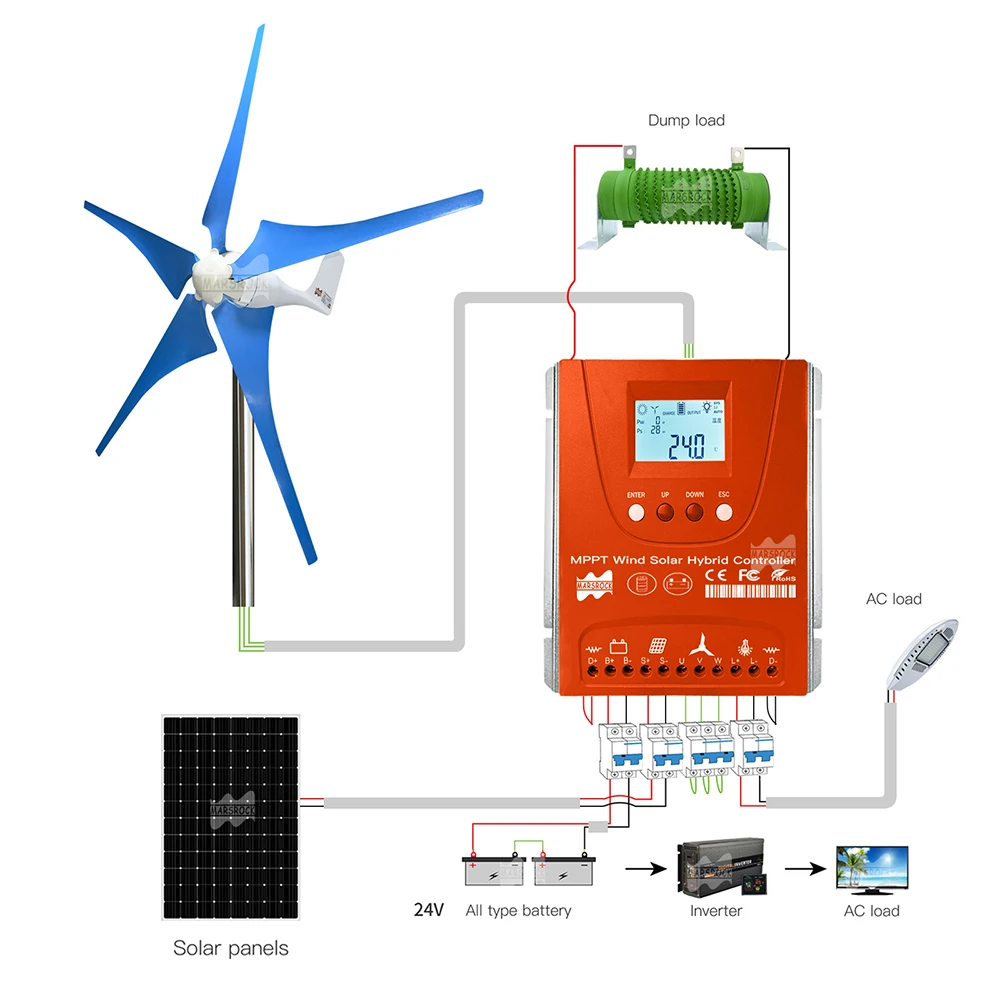 3000W 12V24V48V Hybrid Solar Wind Controller With LCD Display, For Lifepo4 Full Battery use for solar panels or wind generator