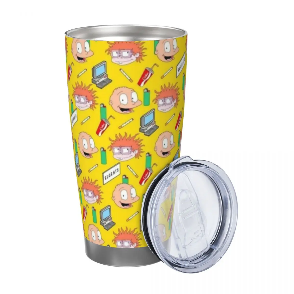 R-Rugrats 20oz Stainless Steel Car Mug Straw Thermal Iced Travel Cup Vacuum Insulated Coffee Hot Cup