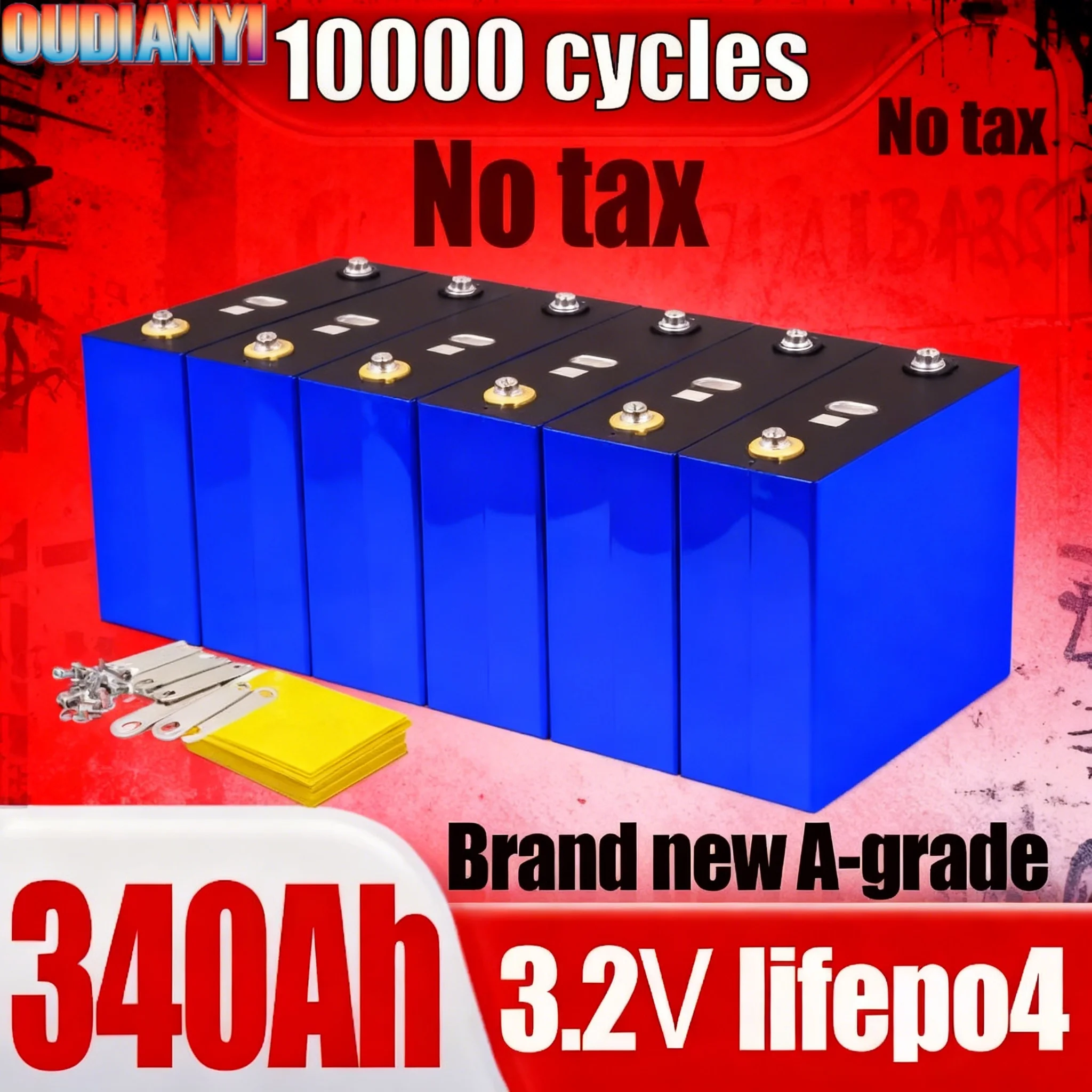 【عامل البطارية】بطارية Lifepo4 قابلة لإعادة الشحن 3.2 فولت 340 أمبير في الساعة 10000 دورة فوسفات حديد الليثيوم لعربة 12 فولت 24 فولت خالية من الضرائب