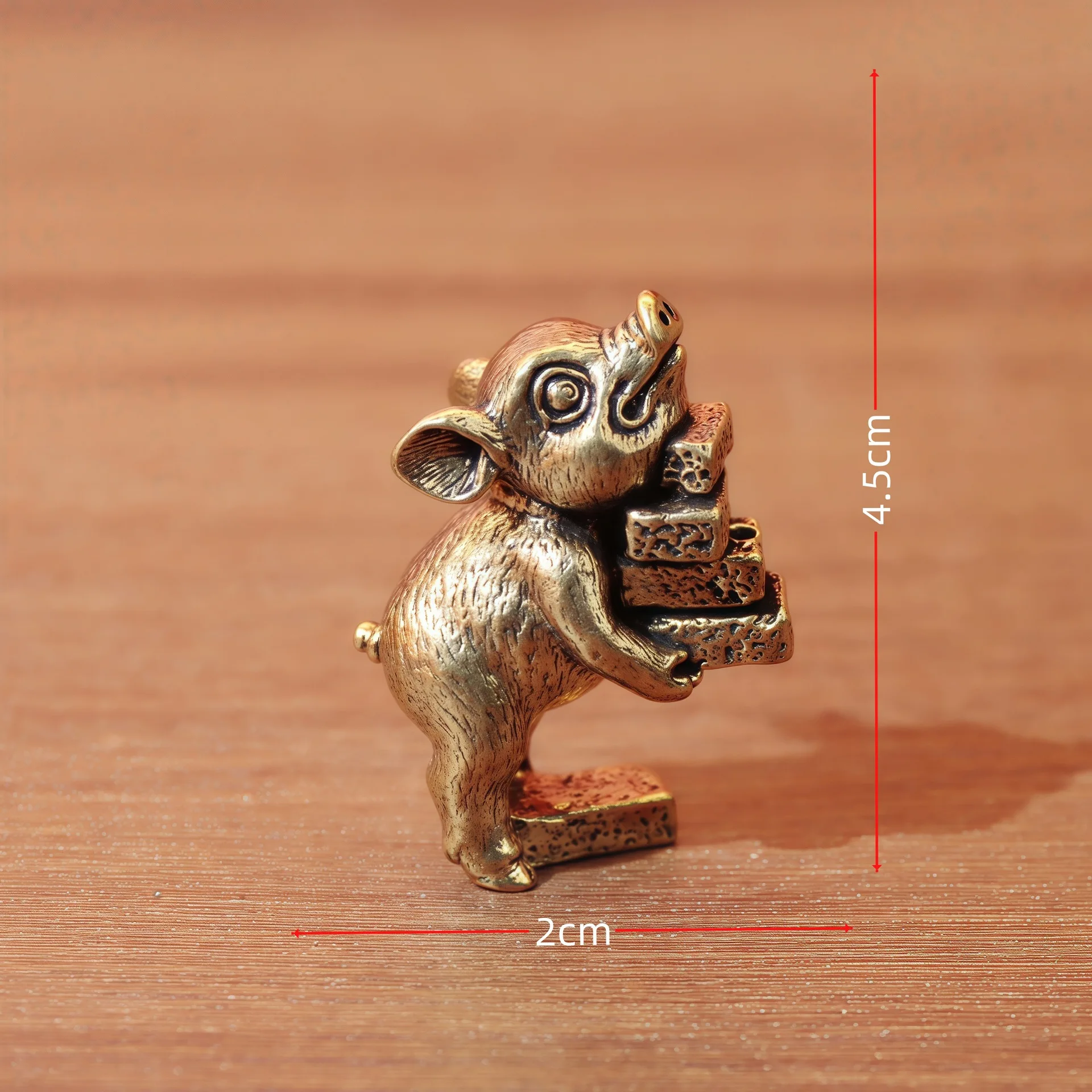 Vintage Brass Cute Pig Moving Brick Small Statue Ornaments Struggle Piggy Figurines Office Desk Feng Shui Decoration