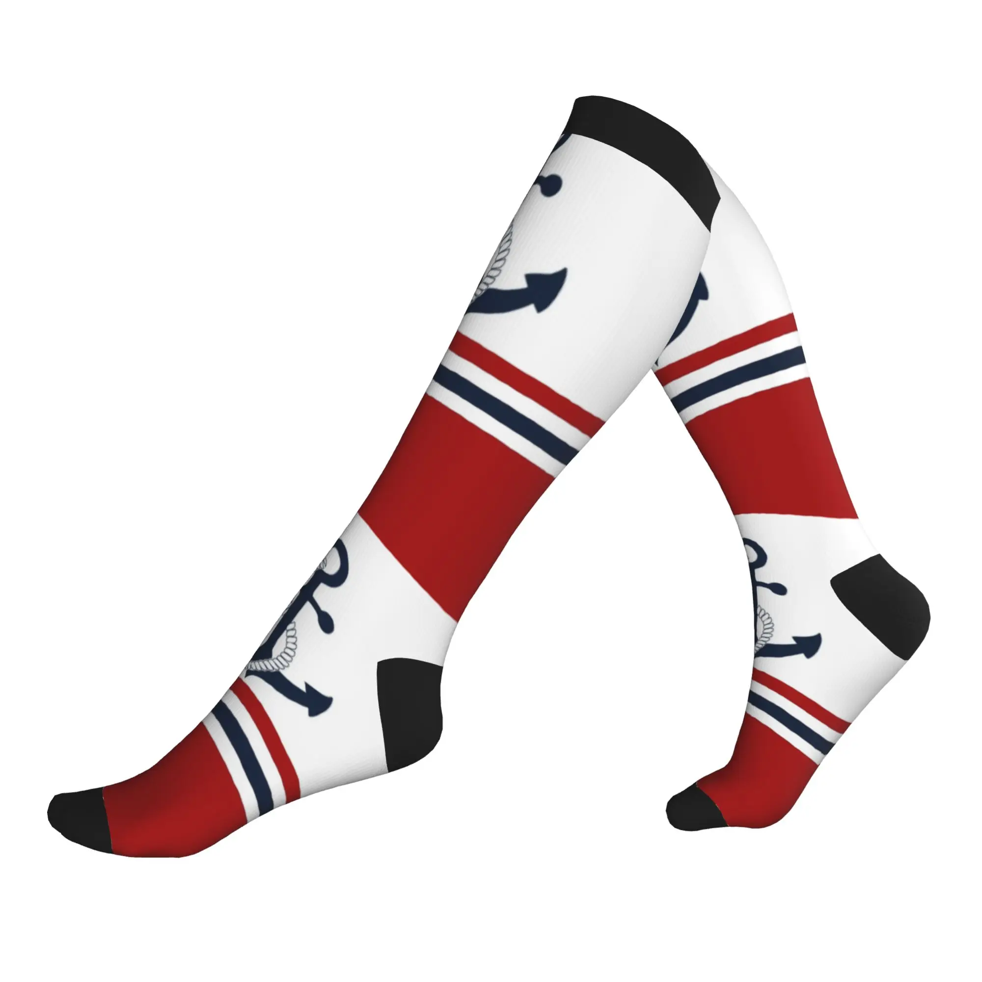 Calcetines deportivos de compresión para hombre con anclas azules náuticas y rayas, calcetines divertidos para marineros, para primavera, verano, otoño e invierno