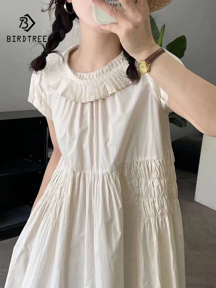 New Summer Cotton Sleeveless Dress Lapel Solid Dress Mori Girl Casual Sweet Retro Loose Versatile Dress 2024 Autumn D465159QC