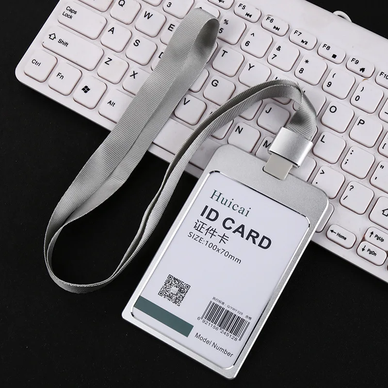 

1 комплект, металлический держатель для бейджа со шнурком, чехол для разрешения на работу из алюминиевого сплава, шейный ремешок для выставки, держатель для удостоверения личности, чехол