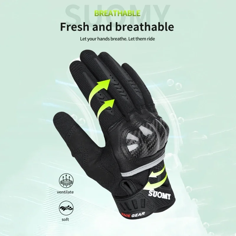 

SUOMY Summer Motorcycle Gloves Touchscreen Wear-resistant Motorcyclist Guantes Carbon Fiber Anti-Drop Breathable Motobike Luvas