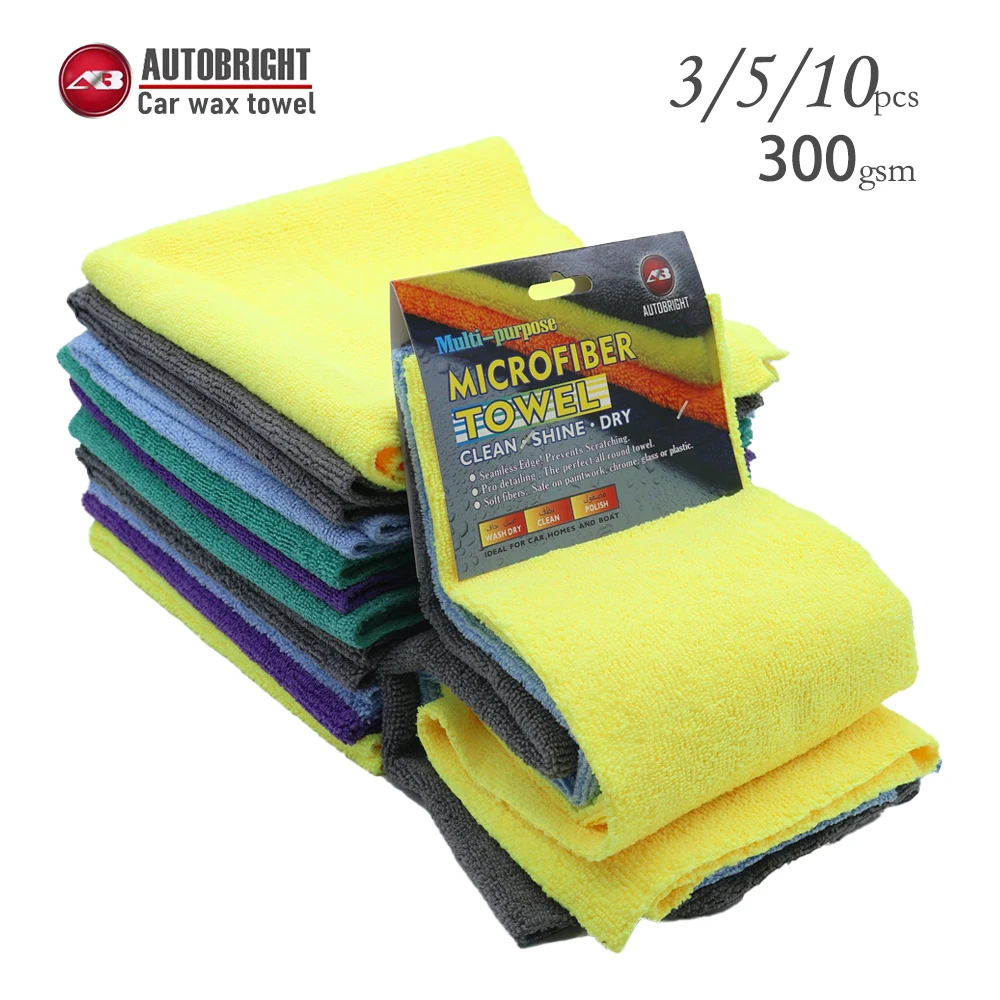 

AUTOBRIGHT 40x40CM Microfiber Cleaning Towel 3/5/10pcs Wash Towels Extra Soft for Car Cleaning Drying 300gsm Cloth Car Wash