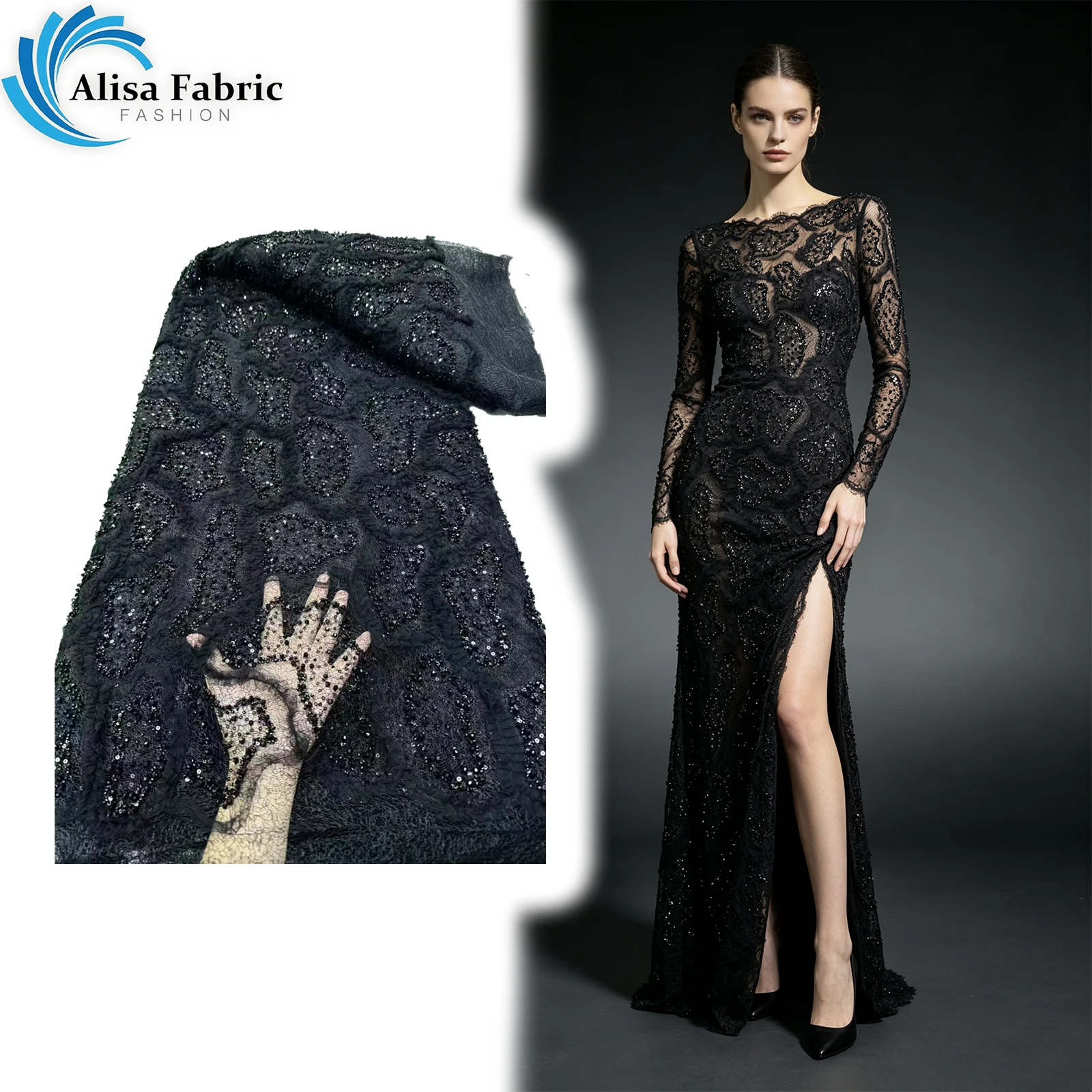 Hot Item 5 yards beaded lace sequins lace Autumn African Wax Print Fabric For wedding party dresses