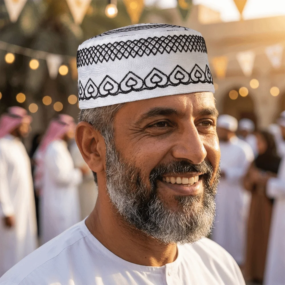 

Fashion Round Islam Flat Cap Ethnic Style Breathable Ramadan Hat Thin Comfortable Embroider Bonnet Beanie Men