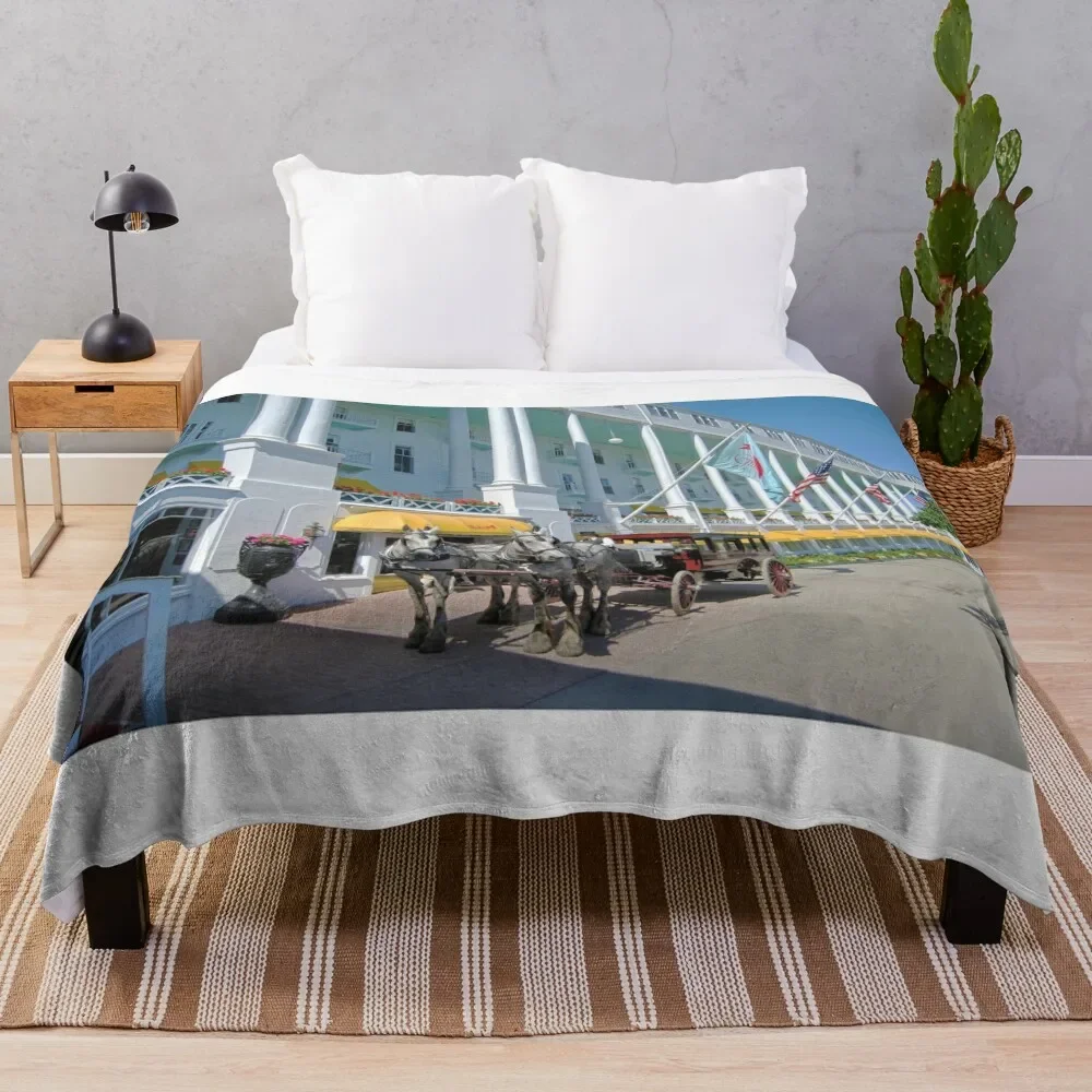 

Carriage at the Grand Hotel, Mackinac Island, Michigan Throw Blanket Machine Washable Soft Warm Blanket