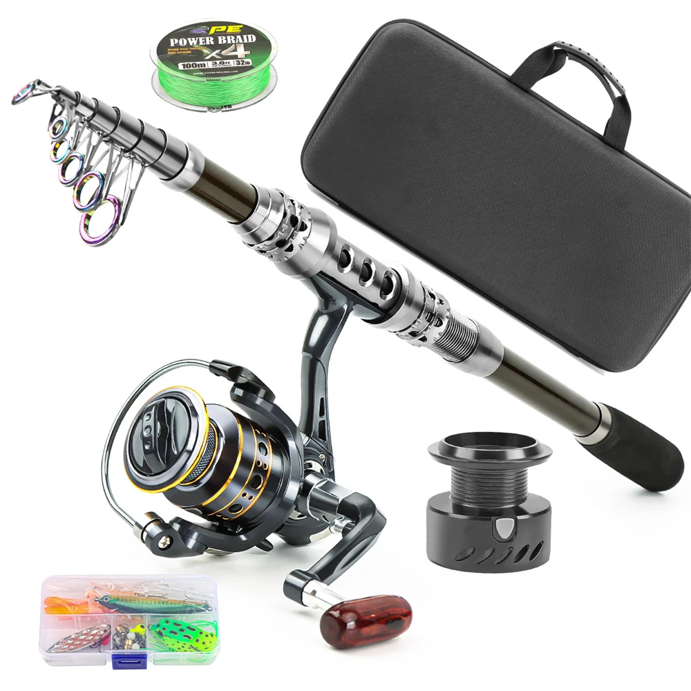 

Carbon Travel Fishing Combo 1.8m-2.4m - 5.2:1 Spinning Reel Ultra-Light Collapsible Rod for Saltwater/Freshwater Lure Fishing