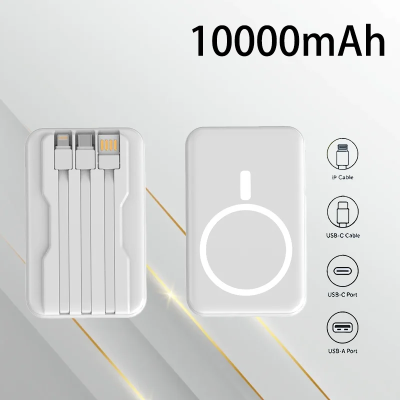 

Magnetic Wireless Power Bank Built-in Cable Compact Portable Super Fast Charging 10000mAh External Battery Charger For Travel