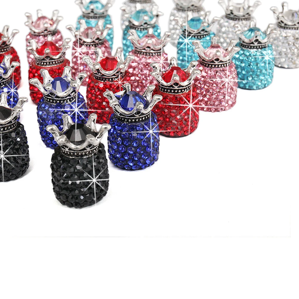 

4 pcs Valve Cap Crown Car Tire Air Crystal Rhinestone Stem Dustproof Antirust Engineering Material Secure Fit Car Accessories