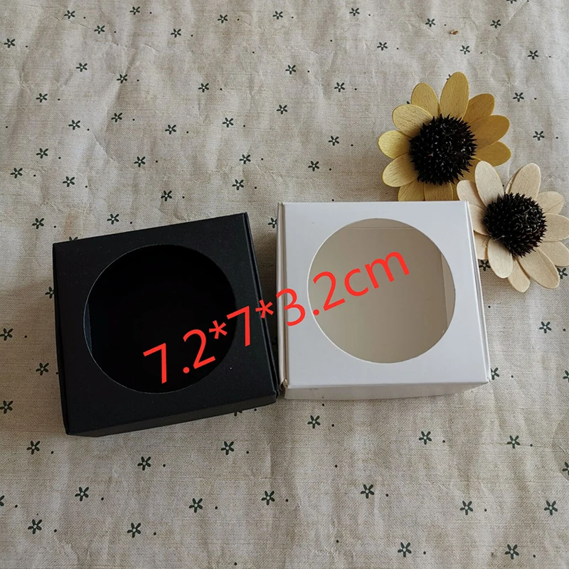 

100pcs - 72*70*32mm White/Black/Kraft Paper Box with Round Hollow DIY Craft Handmade Soap Jewelry Accessories Gift Boxes