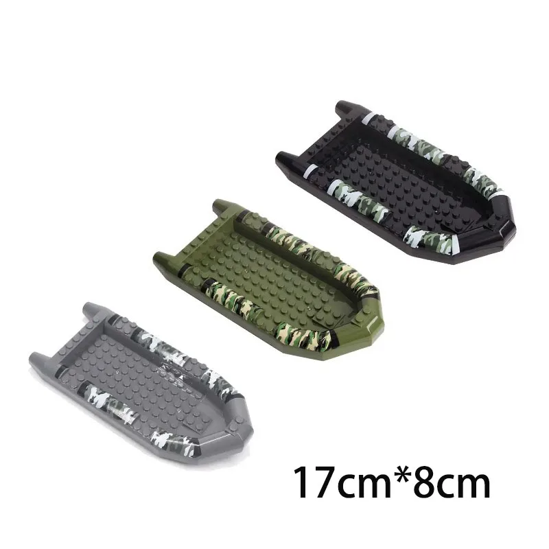 MOC Military Army Camouflage Rubber Boat Canoeing Lifeboat Kayaking Army Tent  WW2 Warship ModelKid Building Blocks Toys Gifts