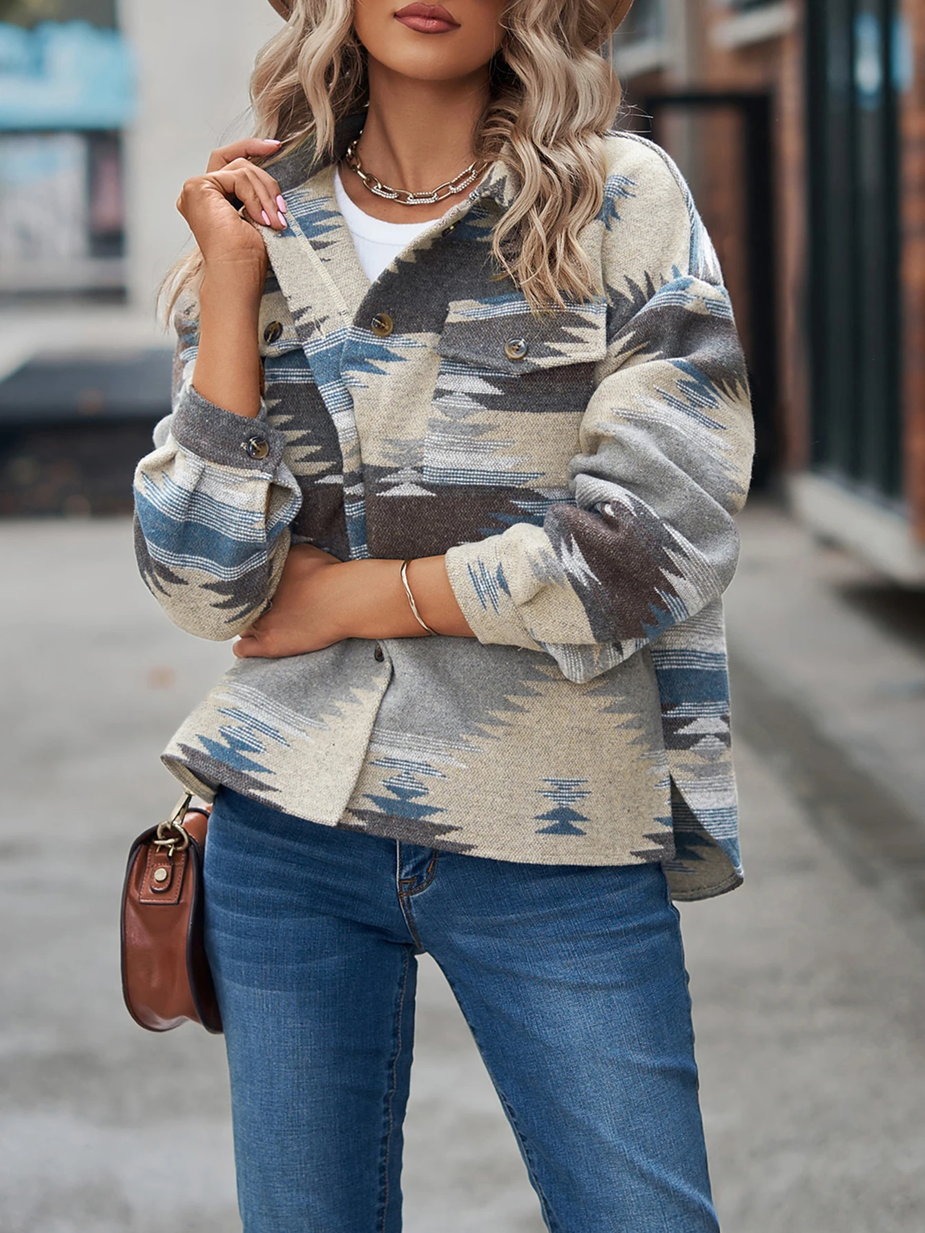 معاطف خريف وشتاء 2025 معاطف نسائية مريحة بأكمام طويلة مفتوحة من الأمام وطباعة كاملة يومية فضفاضة #5