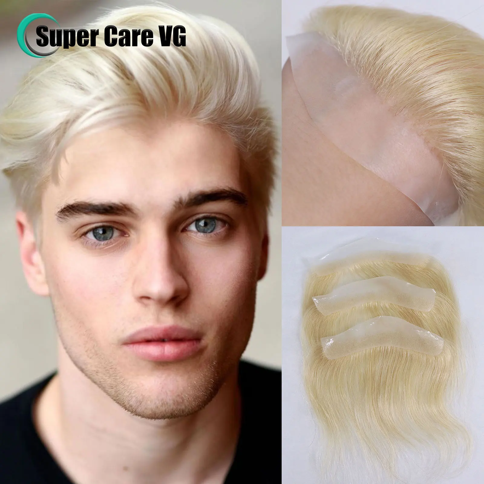 #613 Blonde Toupee Men Hairpiece For Forehead Hair Loss Invisible Seamless Ultra Thin Skin PU Men's Capillary Prosthesis