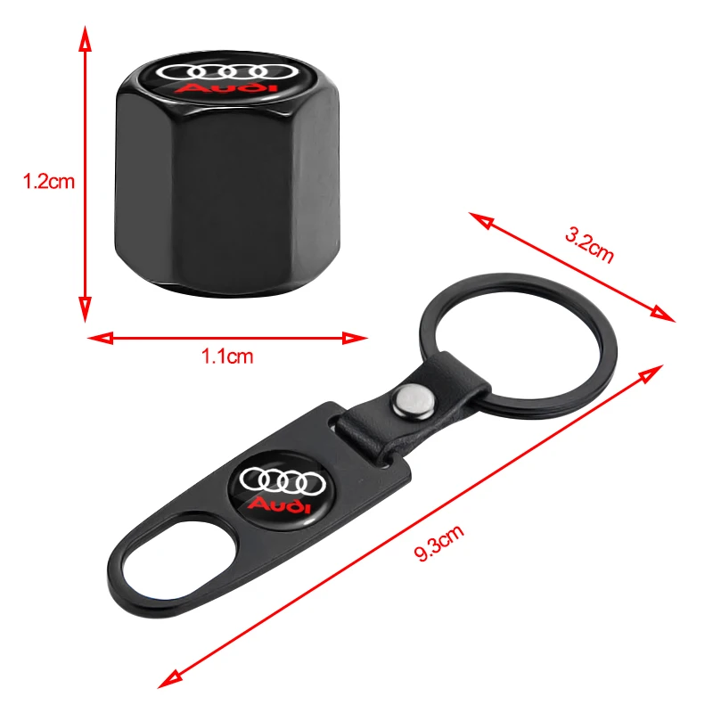 Badge Emblem Keychain Key Ring with Auto Tire Valve Caps Tyre Dust Cap Styling for Audi A3 Q5 B9 B7 C6 A4 B8 8P 8V B6 A5 A6 C7