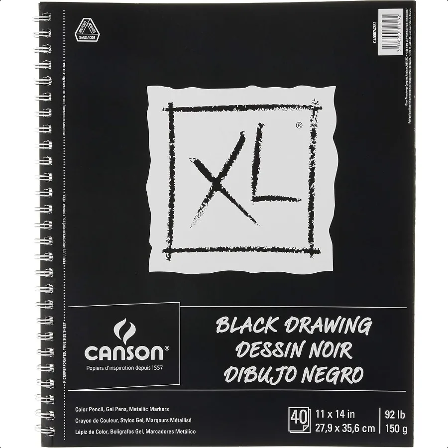 

Canson XL Series Drawing Paper Black Wirebound Pad 11x14 inches 40 Sheets 92lb 150g Artist Paper for Adults and Students Colore