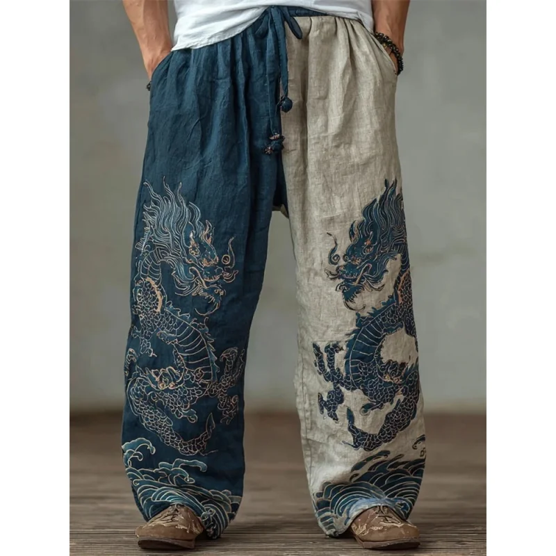 

Men's Retro Viking Celtic Two tone Dragon 3D Printed Casual Pants Drawstring Straight Leg Pants Summer Beach Pants