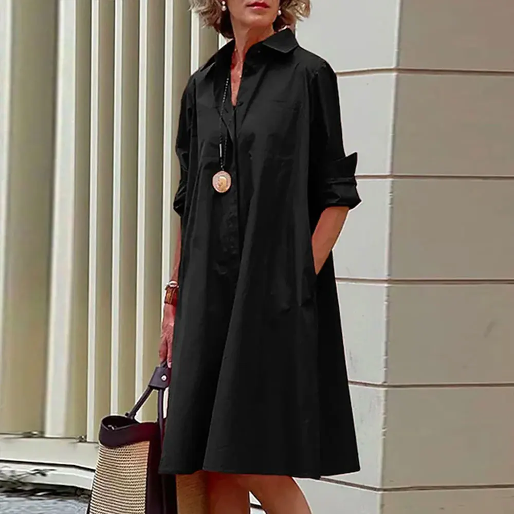 Women\'s Shirt Dress Casual Dress Shift Dress Pure Color Button Up Pocket Shirt Collar Midi Dress Casual Daily Long Sleeve Summer