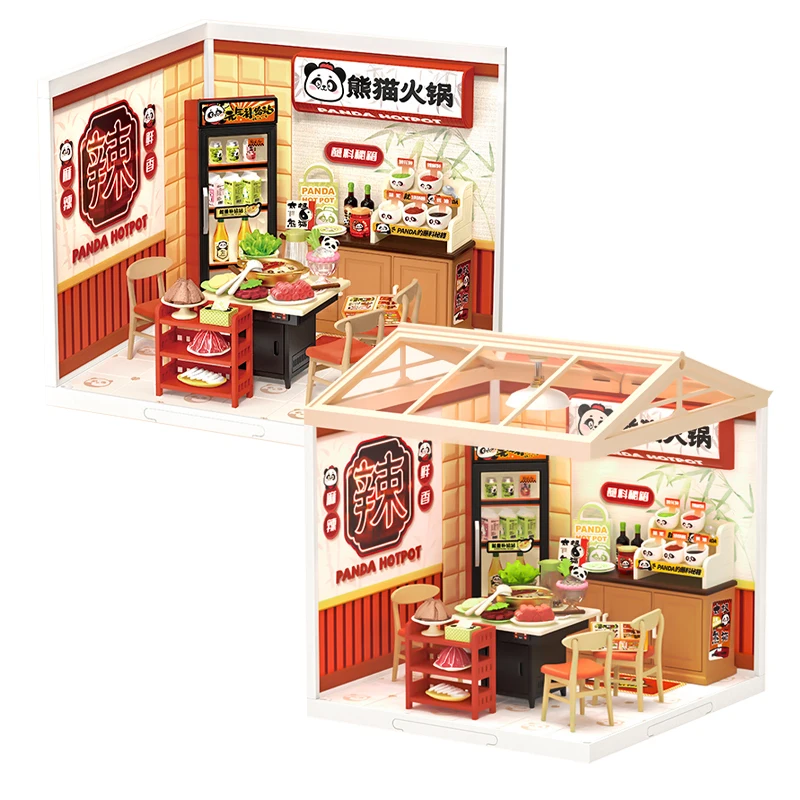 

Аниме Kawaii мультфильм супер мир горячий горшок ресторан головоломка строительный блок сборка игрушка модель DIY хижина детский подарок на день рождения