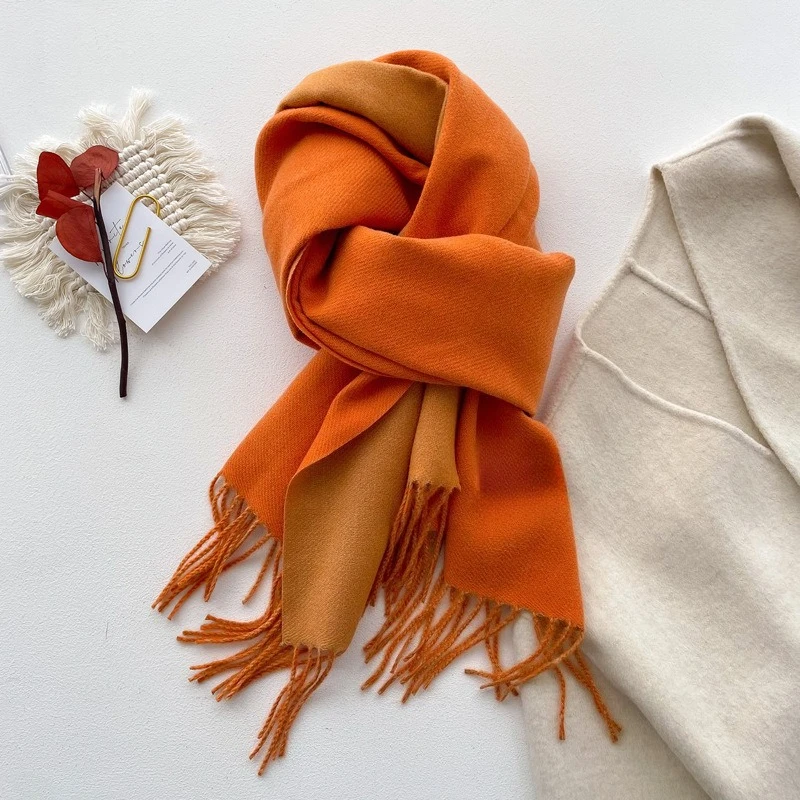 معطف فاخر خفيف مزدوج الوجه بلون سادة وشاح نسائي على الطراز الأوروبي والأمريكي شال دافئ لتدفئة الرقبة #6