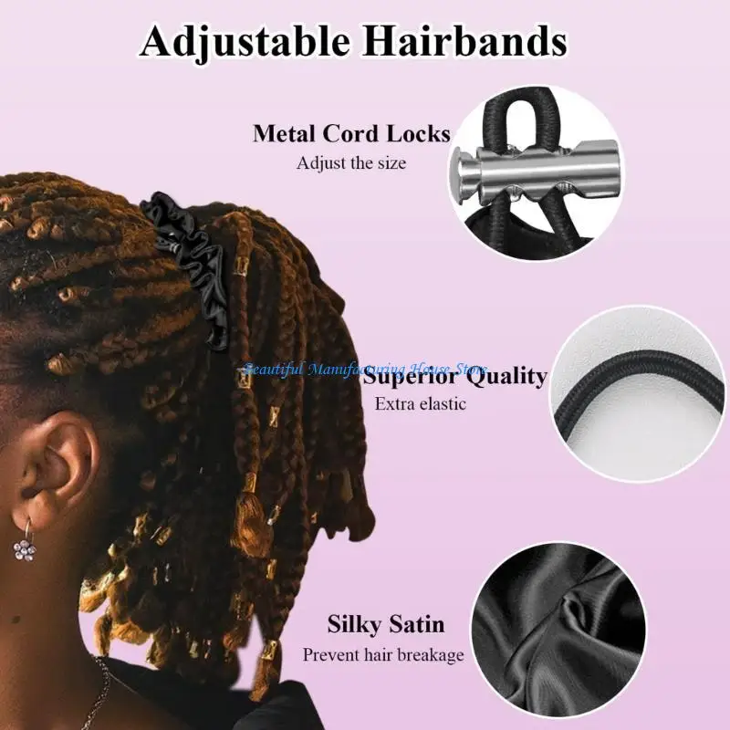 

E56A Luxurious Satins Hair Scrunchies 3 Pack Adjustable Size Silk Hairbands for Curly and Straight Hair No Slip Grips