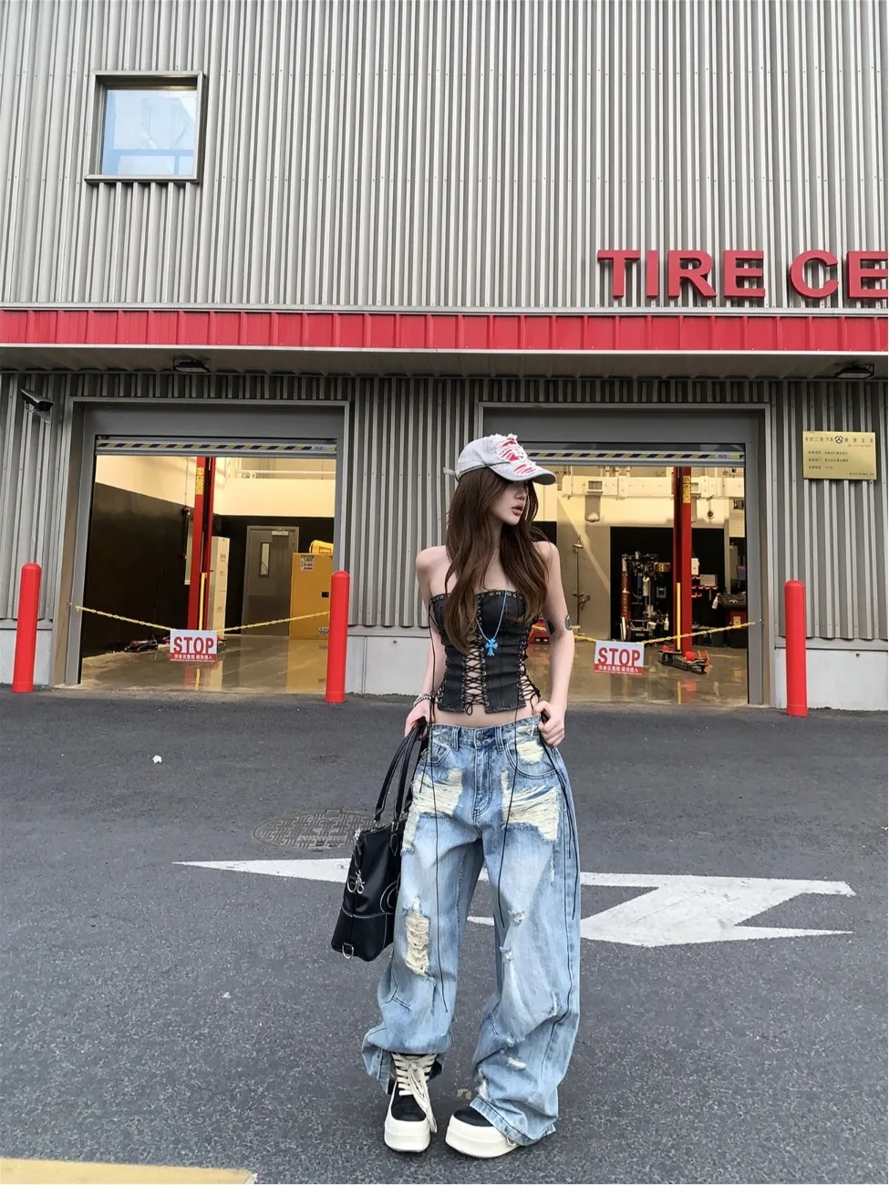 

Женские джинсы с высокой талией и широкими штанинами, весенние, в корейском стиле, с эффектом потертости, повседневные брюки из модной хлопковой смеси