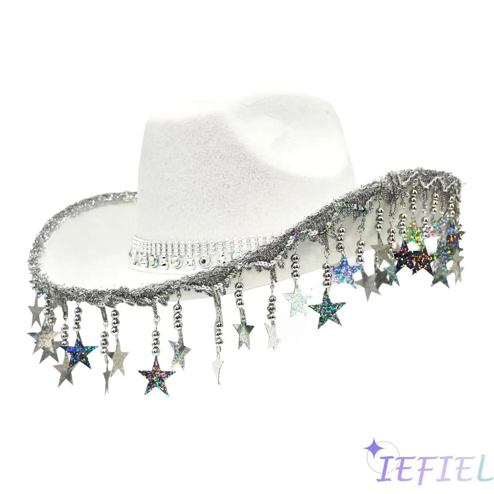 

1 шт. ковбойская шляпа в стиле вестерн, украшенная блестящими стразами, модная шляпа со звездами и кисточками и веревкой для моделического подиума