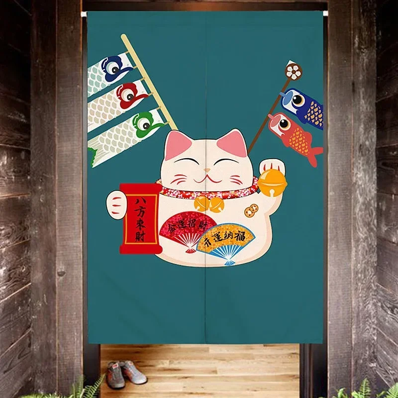 Japanese Lucky Cat Door Curtain Partition Short Curtains Kitchen Living Room Decor Dust-proof Hanging Half-curtain Animal Noren