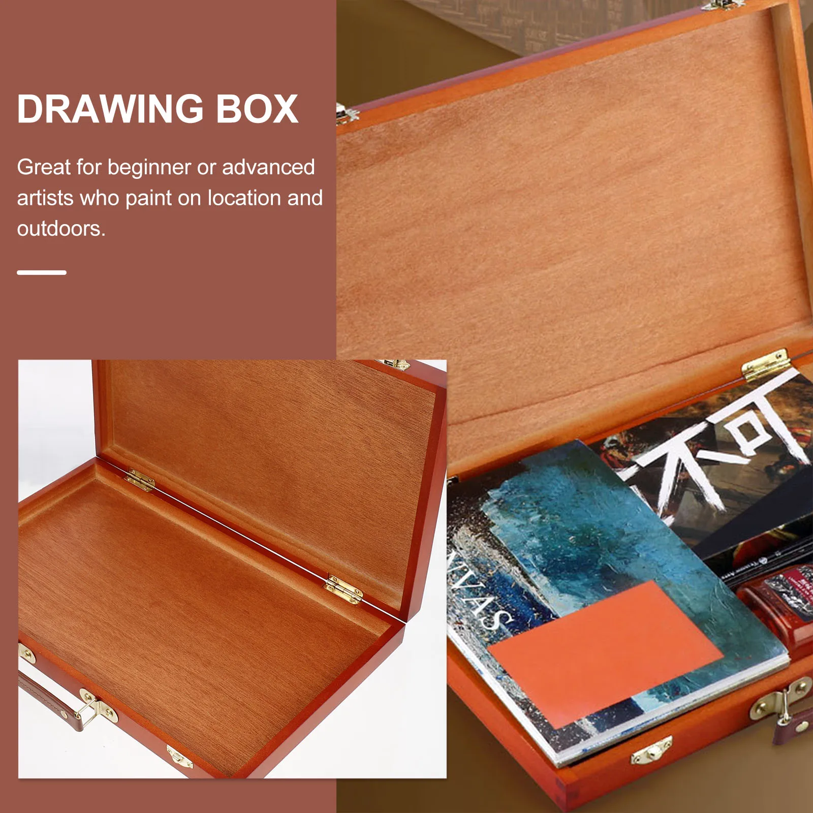 

Wooden Painting Tool Box Multi-Functional Storage Case For Oil Watercolor Pens Pigment Brushes Locking Clasps Durable Handle