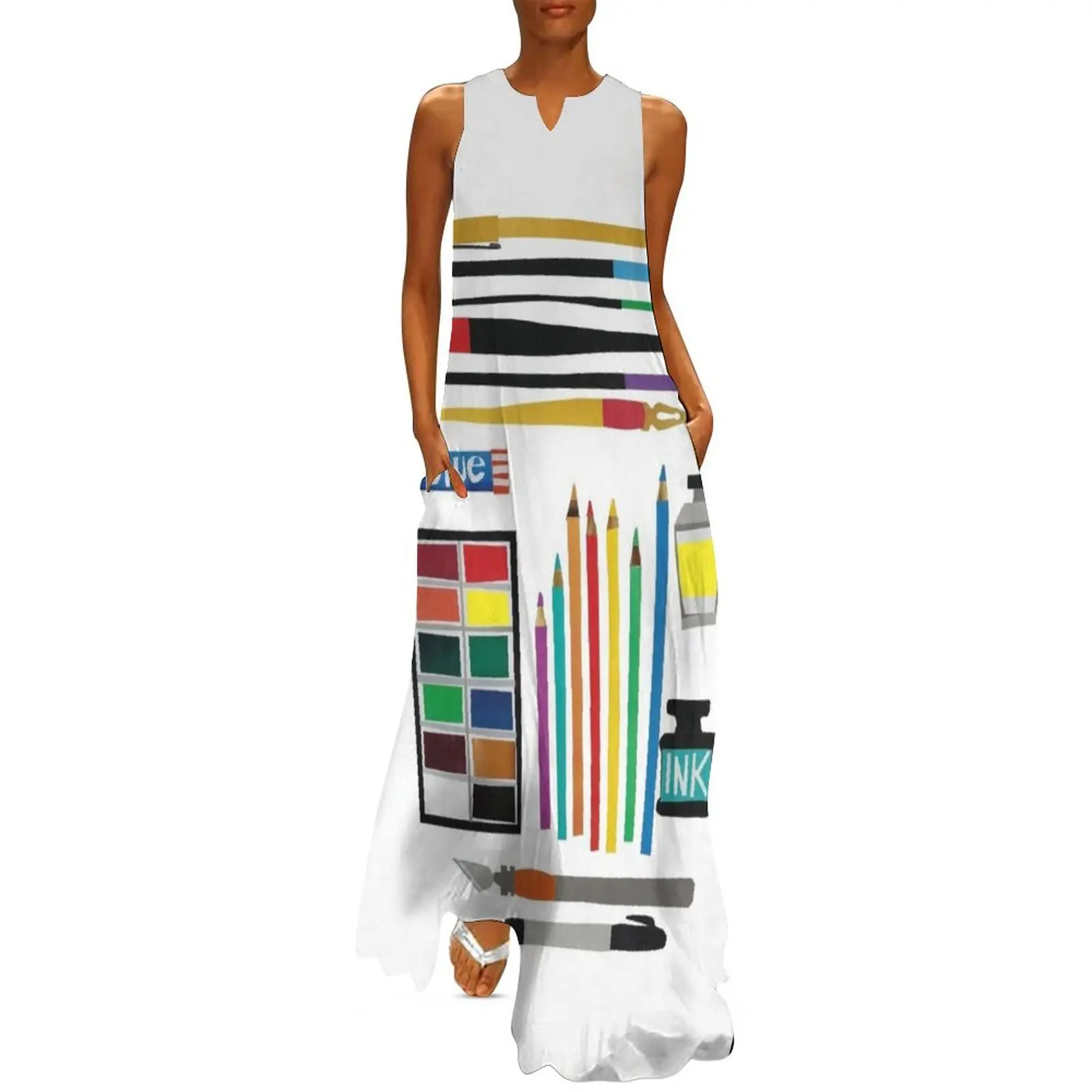 Art Supplies Collage Long Dress long dress women beach dresses Dress