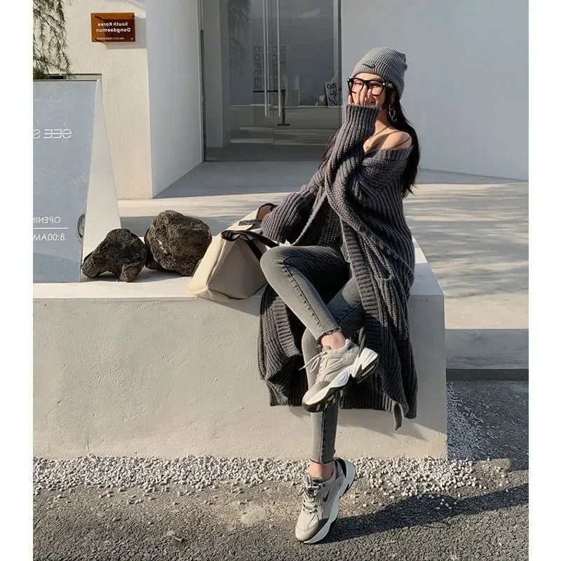 Autumn Winter Cardigan For Women Korean Style Mid Length Sweater Coat Women's Loose Knitted Cardigan Thickened Warm Coat Y2k