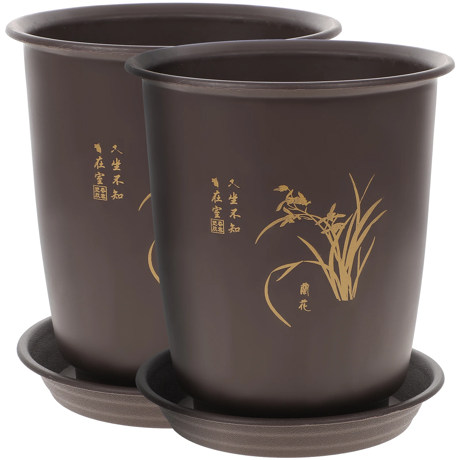 

2 Sets Orchid Pots with Tray Indoor Plastic Planters Lightweight Durable Raised Rim Design for Succulents African Violets Flower