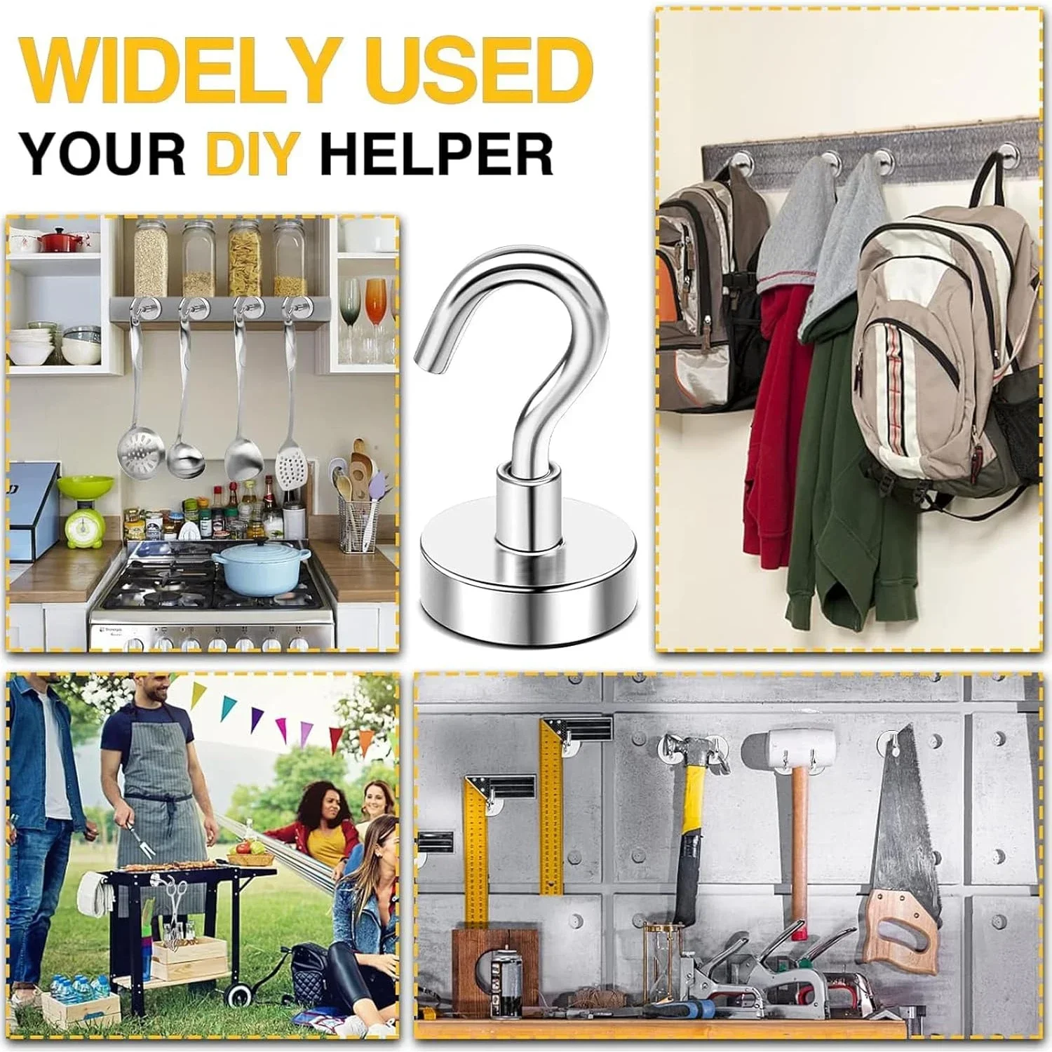 20PCS Metal Strong Magnetic Hook Wall-mounted Heavy-duty Magnetic Hook Key Hanger Home Kitchen Bathroom Accessories Magnet