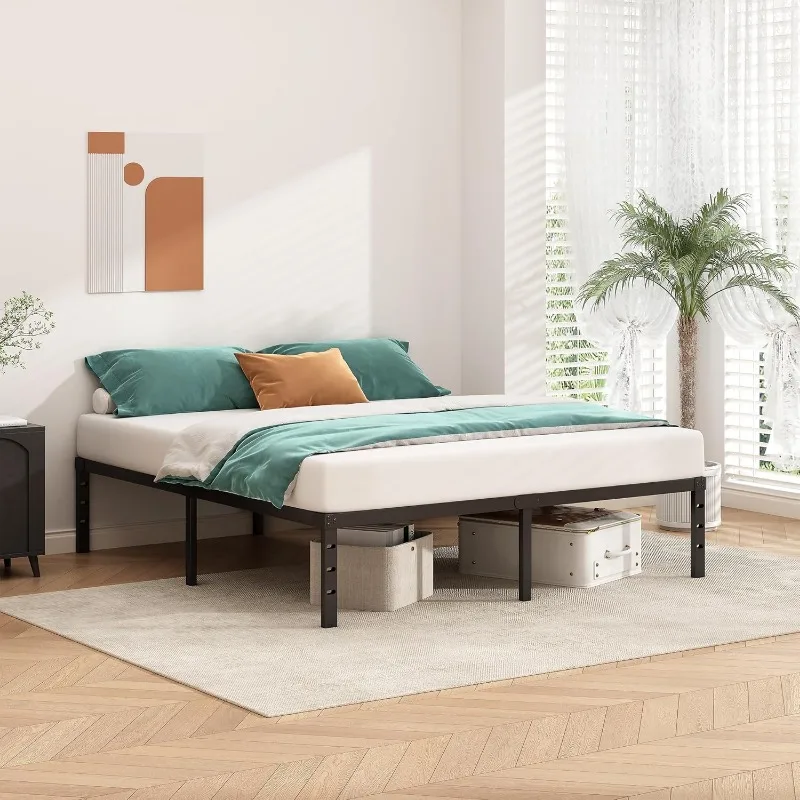 Metal Platform Bed Frame 18 Inch Tall Bed No Box Spring Needed,Queen Size Bed with Heavy Duty Strong Support Slats