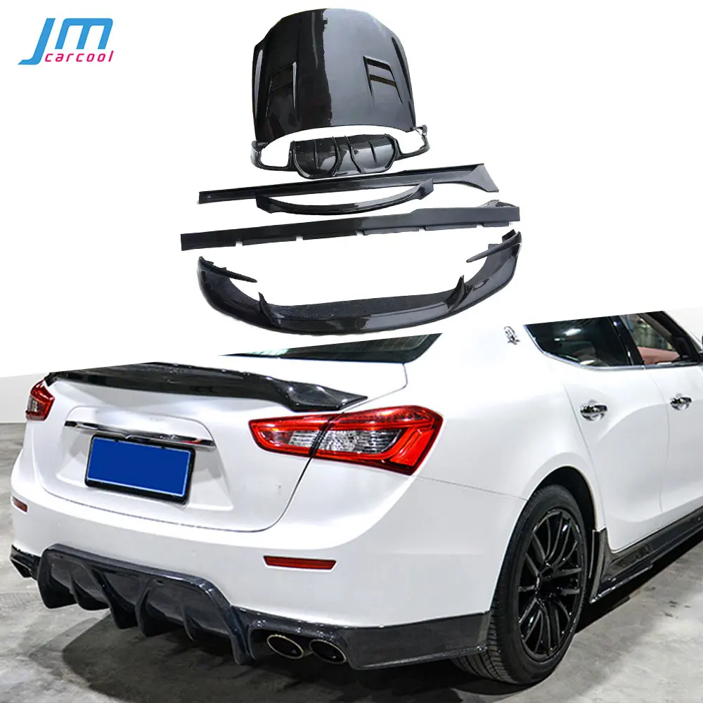 Front Rear Lip Diffuser Spoiler Bumper Guard Side Skirts Engine Hood for Maserati Ghibli Q4 2014-2017 Real Carbon Fiber