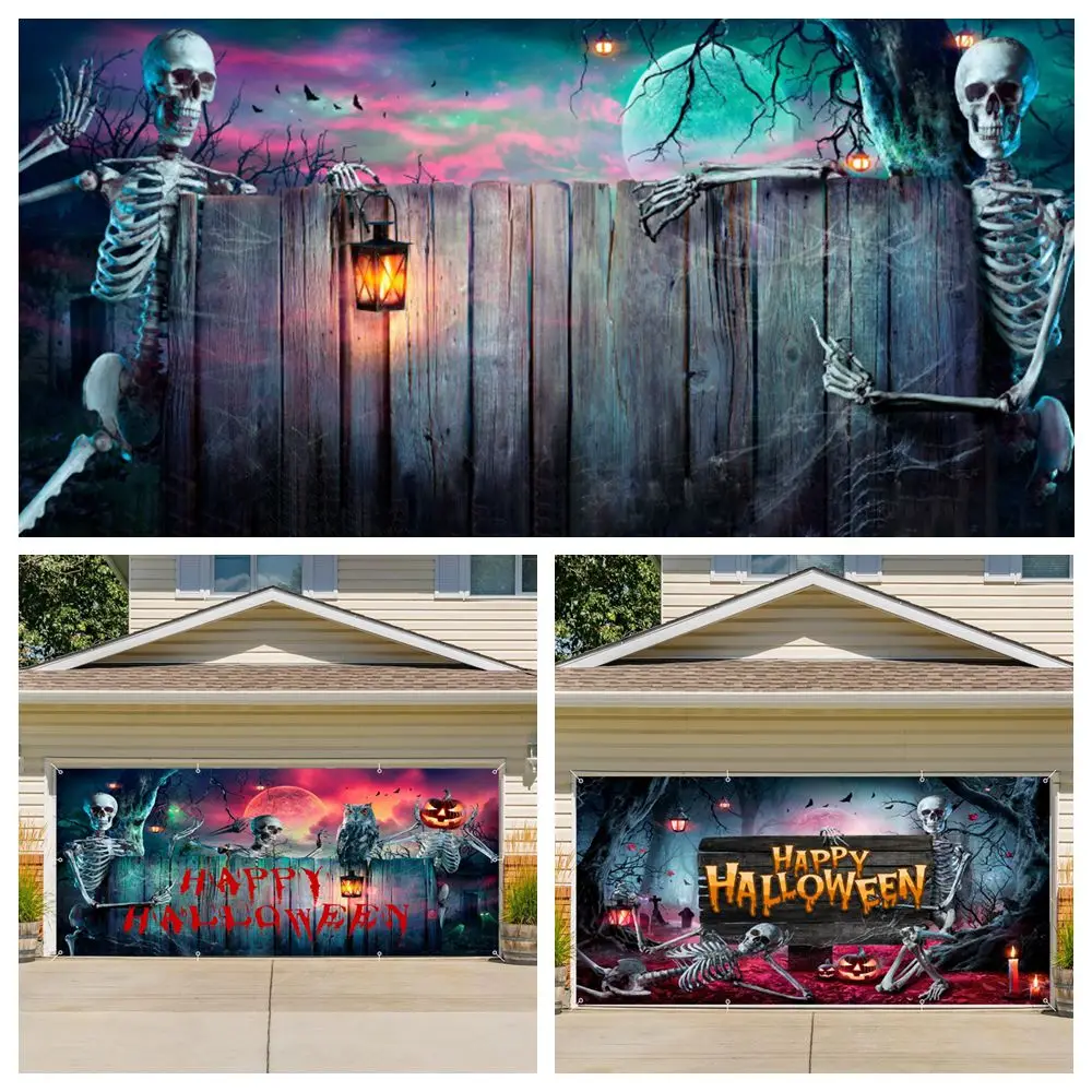 

Halloween Garage Door Cover Banner Horror Skull Large Hanging Photo Backdrop for Halloween Garage Door Decor Yard Outdoor Party