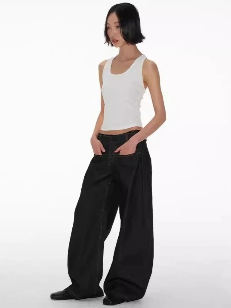 هوتشو جينز فضفاض عتيق للنساء Y2k Harajuku سروال دينم منخفض الخصر وواسع الساق قوطي عالي الشارع الجرونج جينز مستقيم كبير الحجم